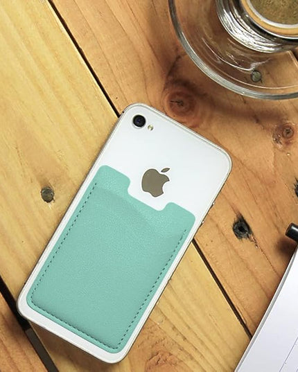 Leather Card Holder Phone Case, Stick-On Wallet, Stretchy & Compatible with iPhone, Samsung - 2Pack Green