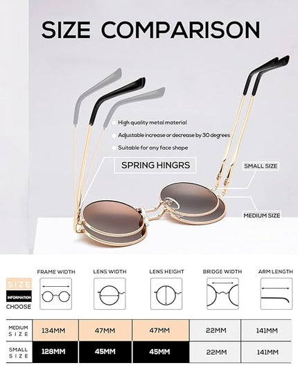 KALIYADI Round Polarized Sunglasses for Men Women Retro Metal Hippie Circle Style Sun Glasses UV Protection