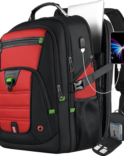 Z-MGKISS 52L Extra Large Laptop Backpack, Travel Computer Bag with USB Port, TSA-Approved Business Rucksack for Men Women, Heavy Duty Backpack Fits 17.3 Inch Laptop & Notebook, Red
