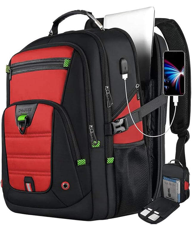 Z-MGKISS 52L Extra Large Laptop Backpack, Travel Computer Bag with USB Port, TSA-Approved Business Rucksack for Men Women, Heavy Duty Backpack Fits 17.3 Inch Laptop & Notebook, Red