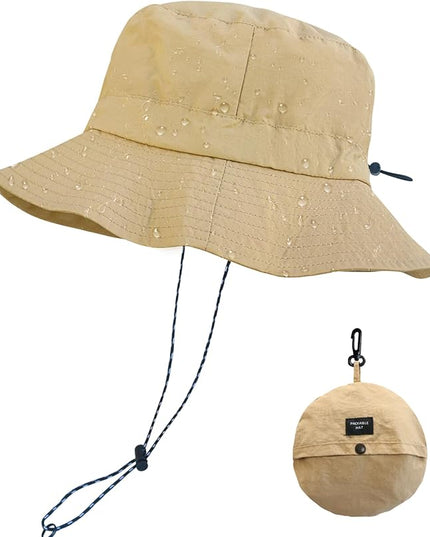 PFFY Quick Dry Waterproof Packable Bucket Hat for Women Men Outdoor Sun Hats with Detachable Chin Strap