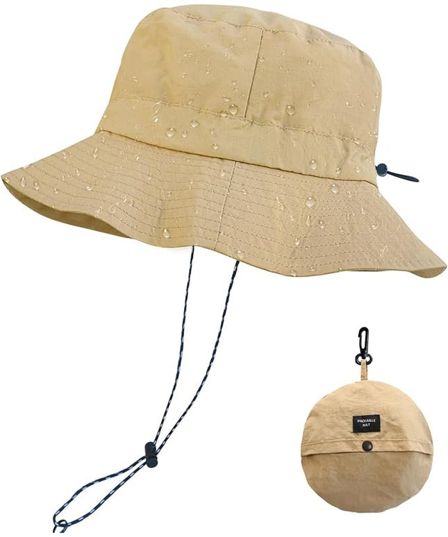 PFFY Quick Dry Waterproof Packable Bucket Hat for Women Men Outdoor Sun Hats with Detachable Chin Strap