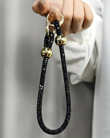 Glitter Phone Wrist Strap for Women Men - Sparkling Rhinestone Design Phone Bracelet Keychain, Anti-Lost Cellphone Lanyard for Mobile, Bag & Key Accessories (Z-Black)