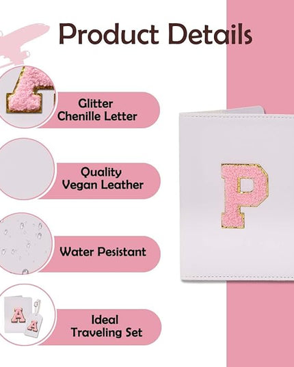 ULICO Initial Passport Cover and Luggage Tag Set,PU Leather Letter Passport Case Holder Travel Suitcase Tag, Personalized Travel Luggage Accessories Gifts for Women Kids Teenage White X