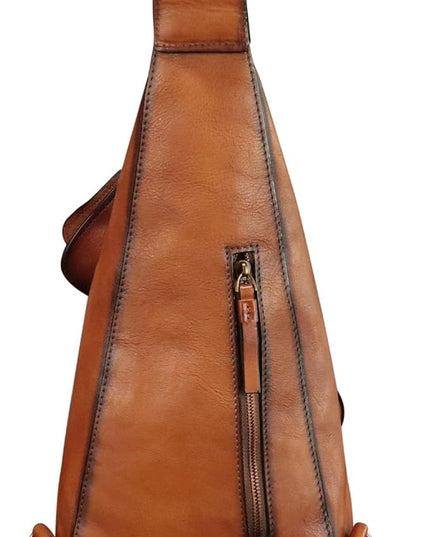 Genuine Leather Sling Bag for Men and Women Vintage Full Grain Leather Sling Purse Chest Daypack Over Shoulder Crossbody Bag (Brown)