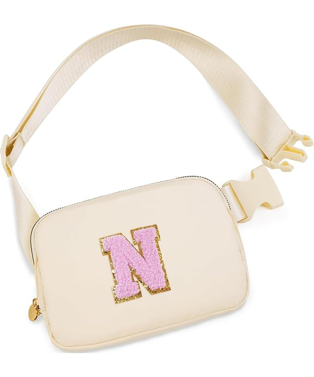 Uygafly Belt Bag Fanny Pack Crossbody Bags with Initials Letter Patch Cute Stuff Birthday Gifts for Teenager Girls Trendy Stuff for Teens | Khaki,N
