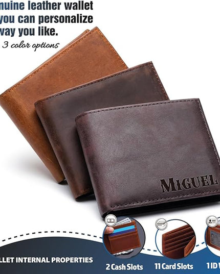 Custom Wallet for Men - Personalized Gift for Your Son, Dad, Lover, Valentine, Birthday, Father's Day, Grandfather, Anniversary, Christmas - Premium Wallet with Names Engraved in Stylish Fonts