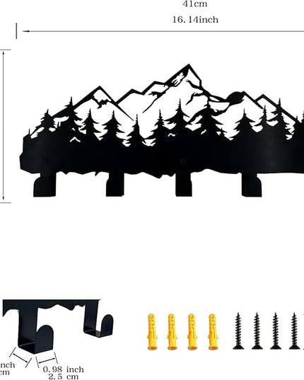 ZORISE Metal Mountain Coat Hooks and Key Holder, Mountain Design Wall Art Decor, Clothes Hat Rack, and Backpack Hanger, Storage Decor for Living Room, Hallway, Office, Kitchen, Entryway, and Bedroom