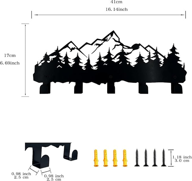 ZORISE Metal Mountain Coat Hooks and Key Holder, Mountain Design Wall Art Decor, Clothes Hat Rack, and Backpack Hanger, Storage Decor for Living Room, Hallway, Office, Kitchen, Entryway, and Bedroom