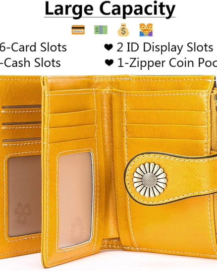 SENDEFN Small Womens Wallet Leather Bifold Card Holder RFID Blocking with Zipper Coin Pocket