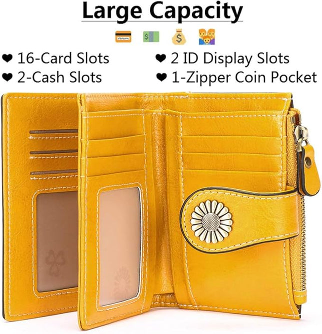 SENDEFN Small Womens Wallet Leather Bifold Card Holder RFID Blocking with Zipper Coin Pocket