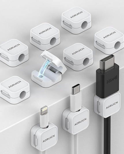 10 Pack Magnetic Cord Organizer, Magnetic Cable Clips for Desk Cable Management, Cord Holder for Nightstand, Wire Management Cable Holder for Charger Holders, Adhesive Cord Organizer Clips