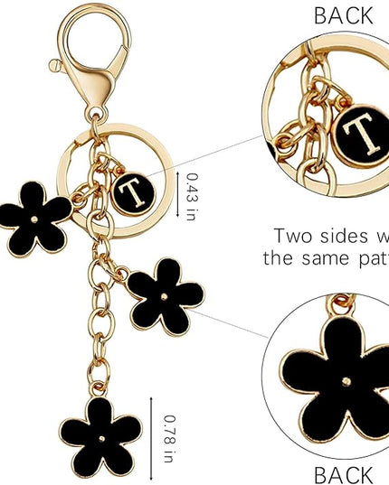 Cute Initial Letter Keyring for Women Girls Nice Flower Keychains for Handbag Backpack