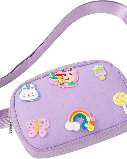 Cute Diy Pink Waist Fanny Pack for Girls, Crossbody Bag Purse Belt Bag,Dance Recital Birthday Gifts for 3 4 5 6 7 8 9 10 11 12 Year Old Kids.(916Purple)