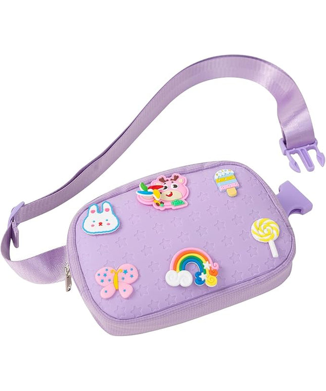 Cute Diy Pink Waist Fanny Pack for Girls, Crossbody Bag Purse Belt Bag,Dance Recital Birthday Gifts for 3 4 5 6 7 8 9 10 11 12 Year Old Kids.(916Purple)