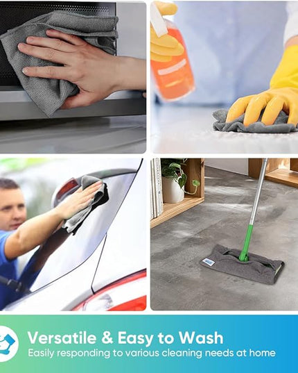 HOMEXCEL Grey Microfiber Cleaning Cloth, 24 Pack Cleaning Towels for Kitchen, Lint Free, Scratch-Free, Highly Absorbent, and Reusable Cleaning Rags for House, Window and Glass, Cars, 11.5 X11.5 inch