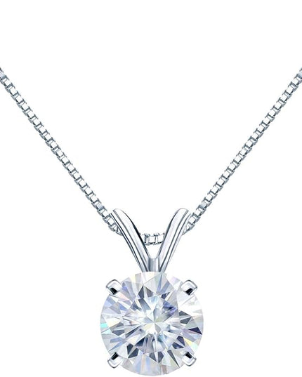 1/2 to 3 1/2 Carat Round Moissanite Solitaire Pendant Necklace in 14k Gold (H-I, cttw) 4-Prong 16 to 18 Inch Adjustable Chain Spring Ring by Diamond Wish