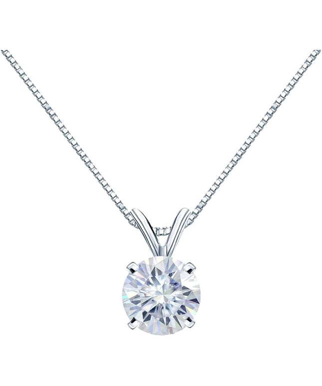 1/2 to 3 1/2 Carat Round Moissanite Solitaire Pendant Necklace in 14k Gold (H-I, cttw) 4-Prong 16 to 18 Inch Adjustable Chain Spring Ring by Diamond Wish