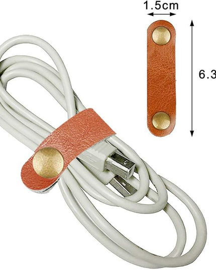 10 Pcs Cord Organizer, Stocking Stuffers for Men Portable Earphone Cord Holder Winder Keeper, Leather Cable Cord USB Straps, Leather Handmade (Light Brown)