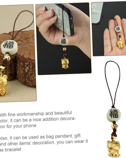 Beaupretty Luck Tiger Phone Hanging Ornament with Brown Rope Chinese Style Pendant for Cell Phone Case Car Key Bag Decor Charm for Men and Women