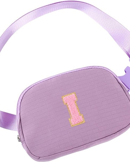 Glratn Initial Letter Patch Belt Bag Fanny Pack Crossbody Bag for Girls, Birthday Gifts for 4 5 6 7 8 9 10 11 12 13 Year Old Girls,Easter Purse Gifts for Teens Kids (Purple-I)