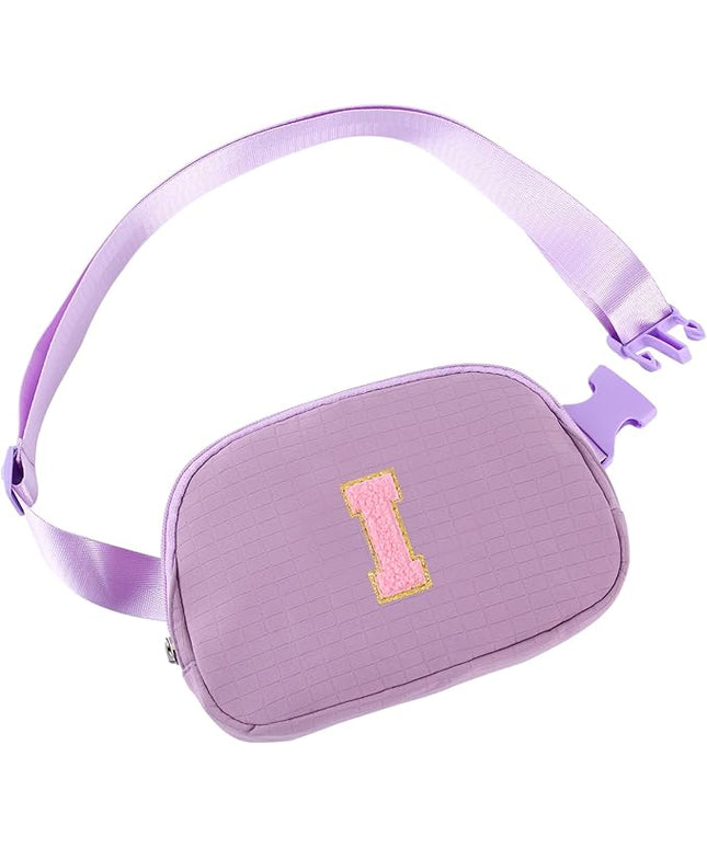 Glratn Initial Letter Patch Belt Bag Fanny Pack Crossbody Bag for Girls, Birthday Gifts for 4 5 6 7 8 9 10 11 12 13 Year Old Girls,Easter Purse Gifts for Teens Kids (Purple-I)