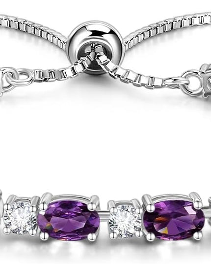 FANCIME Birthstone Tennis Bracelets Sterling Silver Bolo Tennis Bracelets Charm Fine Jewelry Birthday Gifts for Women Mom Wife Her