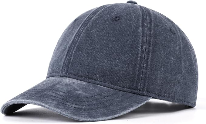 XXL Oversize Washed Denim Baseball Cap,Low Profile Jean Sports Cap for Big Heads 23.5"-25.5",Large Pigment Dyed Dad Hat