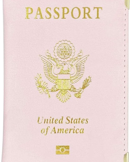 Missmore PU Leather Passport Cover with Gold USA Logo Printed for Travel (Pink)