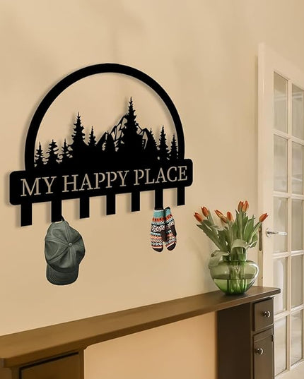 Personalized Metal Key Holder for Wall, Metal Wall Mount Custom Name Hooks, My Happy Place Wall Decoration Key Hook, Key Rack for Kitchen, Key Organizer for Living Room, Hallway Key Holder, Home Gift