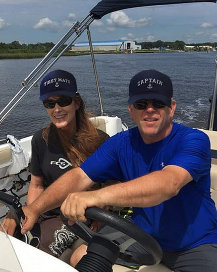 Captain Hat & First Mate | Matching Skipper Boating Baseball Caps | Nautical Marine Sailor Navy Hats