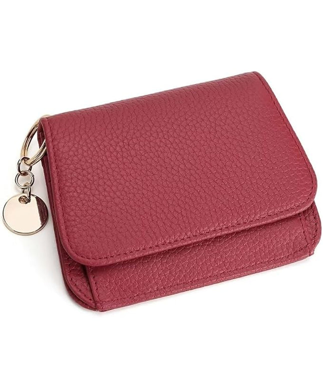 Mudono Small Wallet for Women RFID Blocking Genuine Leather Card Case Slim Tri-Fold Wallet with Zipper Pocket and Keychain