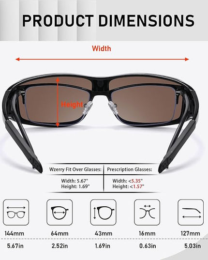 Wzerry Sunglasses Fit Over Glasses Polarized for Men Women, Wrap-Around Glasses UV400 Protection for Driving and Outdoor