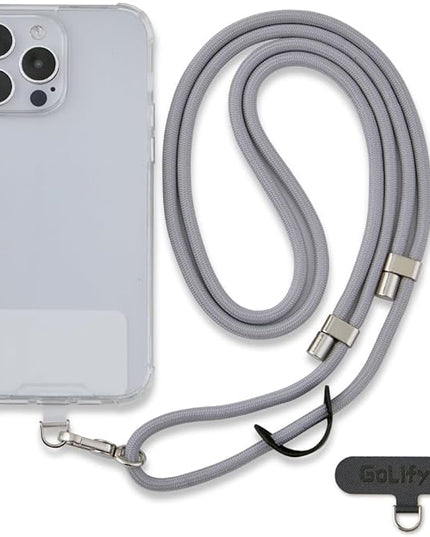 Universal Phone Lanyard, Anti-Theft Crossbody Strap for iPhone 17 Pro Max and Most Smartphones, Adjustable Cell Phone Neck Holder w/ 2 Non-Adhesive Tether Tabs for Men and Women, Grey/Silver