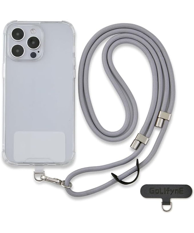 Universal Phone Lanyard, Anti-Theft Crossbody Strap for iPhone 17 Pro Max and Most Smartphones, Adjustable Cell Phone Neck Holder w/ 2 Non-Adhesive Tether Tabs for Men and Women, Grey/Silver