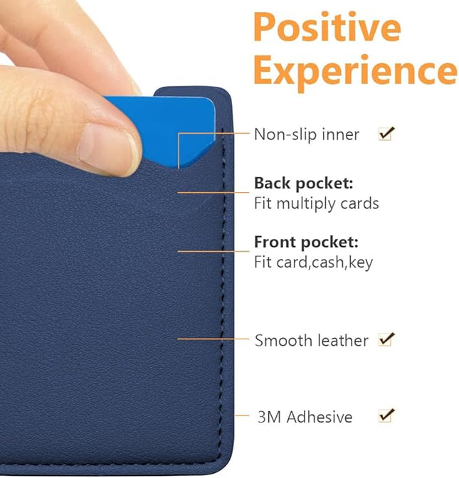 Puxnoin Leather Phone Wallet, Stretchy Card Holder for Back of Phone Case - 2Pack Navy Blue