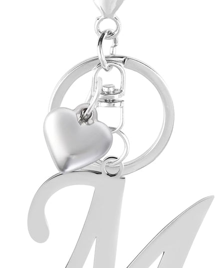 A-Z Heart Initial Letter Keychain, Stainless Steel Alphabet Charm for Handbags, Gift for Women and Girls