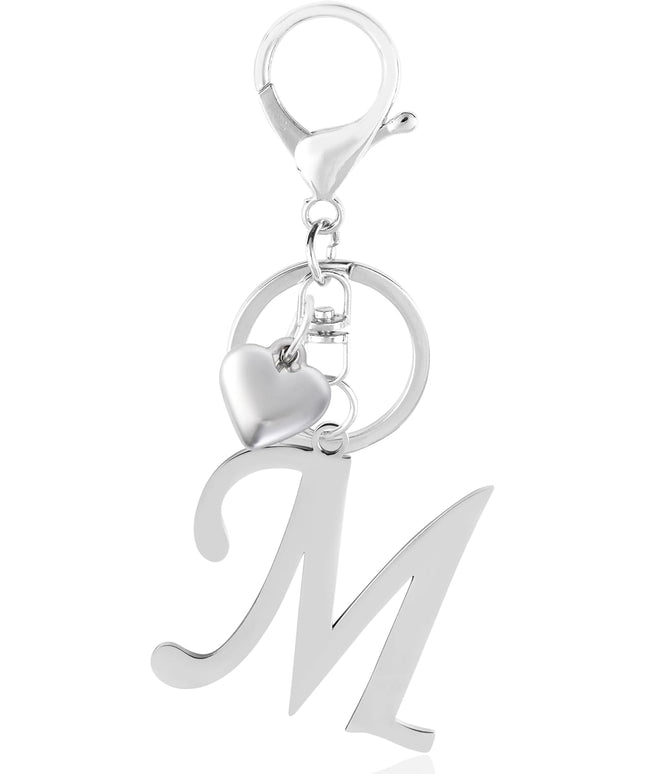 A-Z Heart Initial Letter Keychain, Stainless Steel Alphabet Charm for Handbags, Gift for Women and Girls