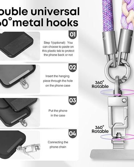 Besnfoto Phone Lanyard Crossbody Phone Strap 3-IN-1 Neck and Wrist strap for Cell Phone 360°Universal Metal Buckles and Tabs