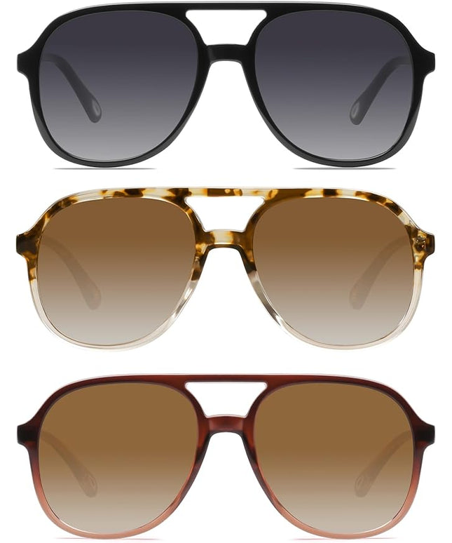 YDAOWKN Retro Square Aviator Sunglasses for Womens Mens Vintage 70s Double Bridge Sun Glasses