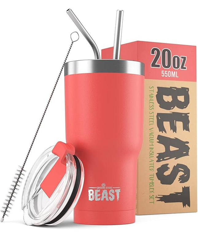 Beast 20 oz Tumbler Stainless Steel Vacuum Insulated Coffee Ice Cup Double Wall Travel Flask (Coral Pink)