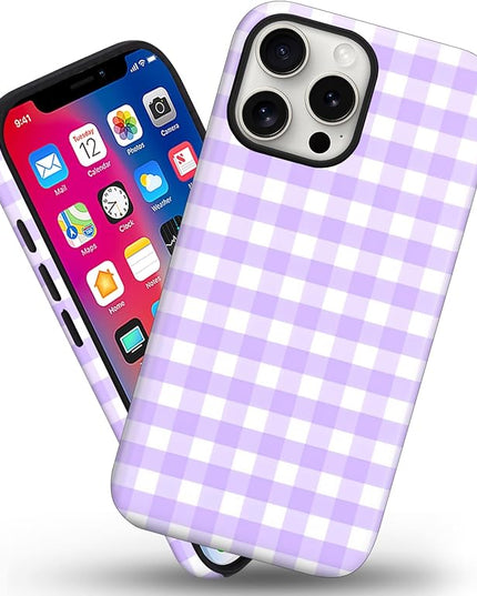 Magnetic for iPhone 11 Case Cute Checkered Stripes Phone Case for Women Girls, Shockproof Slim TPU and Hard PC Protective Phone Cover Compatible with MagSafe Designed, Purple
