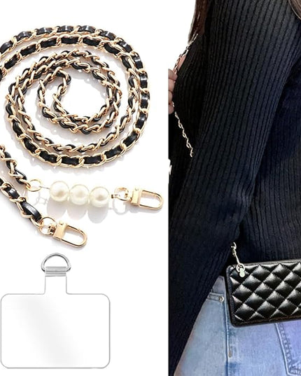 Phone Crossbody Chain Cell Phone Lanyard,Pear&Leather+Metal Chain Universal Cellphone Strap with Tether Patches for Most Phone (J)