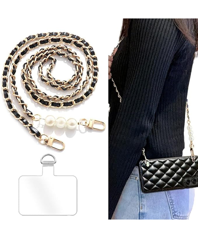 Phone Crossbody Chain Cell Phone Lanyard,Pear&Leather+Metal Chain Universal Cellphone Strap with Tether Patches for Most Phone (J)