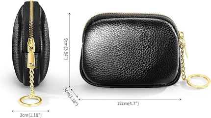 ZYLOXAR Genuine Leather Wallet Small Change Purse Keychain Mini Zipper Coin Pouch for Women (Black)