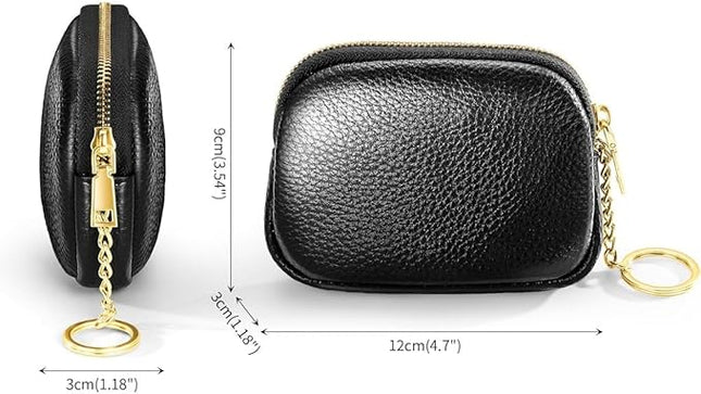 ZYLOXAR Genuine Leather Wallet Small Change Purse Keychain Mini Zipper Coin Pouch for Women (Black)