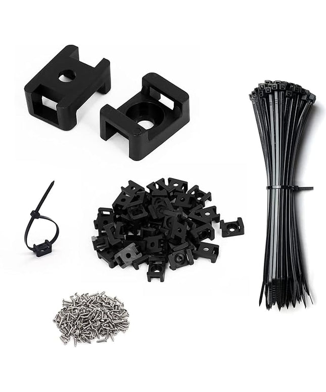 Cable Zip Tie Mounts Kit - 120 Set Wire Cable Clips Organizer Holders with 8" Cable Ties, Saddle Type Mounts Base and Tapping Screw, Black