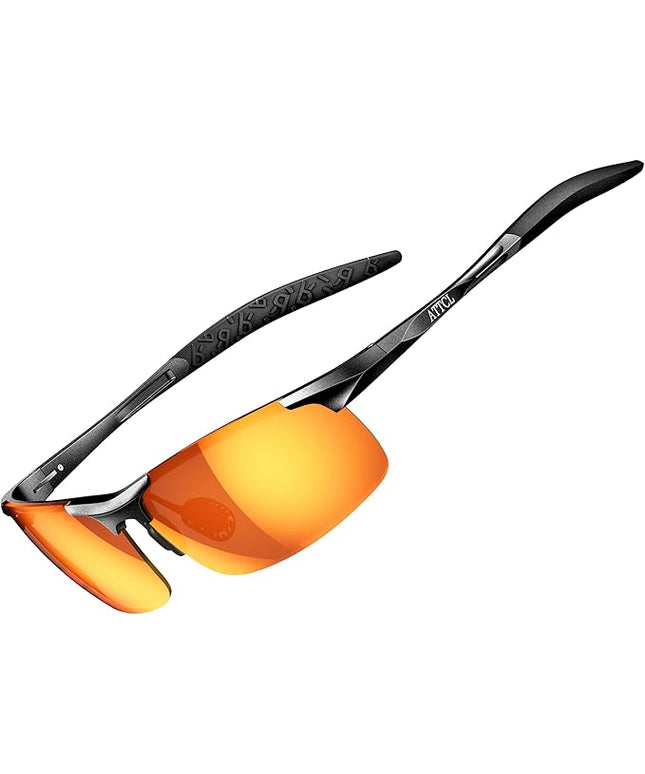 ATTCL Polarized Sunglasses Men Sports: UV Protection Anti Glare Wrap Around Lightweight Metal Driving Fishing Golf Running