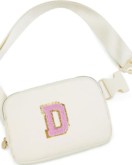 Uygafly Personalized Belt Bag for Women Girls - Fashion Mini Waist Packs with Adjustable Strap - Trendy Travel Fanny Pack Crossbody Bags with Initial Letter - Teen Gifts | Cream,D