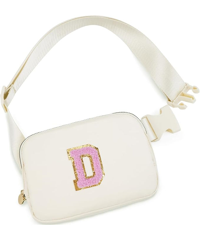Uygafly Personalized Belt Bag for Women Girls - Fashion Mini Waist Packs with Adjustable Strap - Trendy Travel Fanny Pack Crossbody Bags with Initial Letter - Teen Gifts | Cream,D